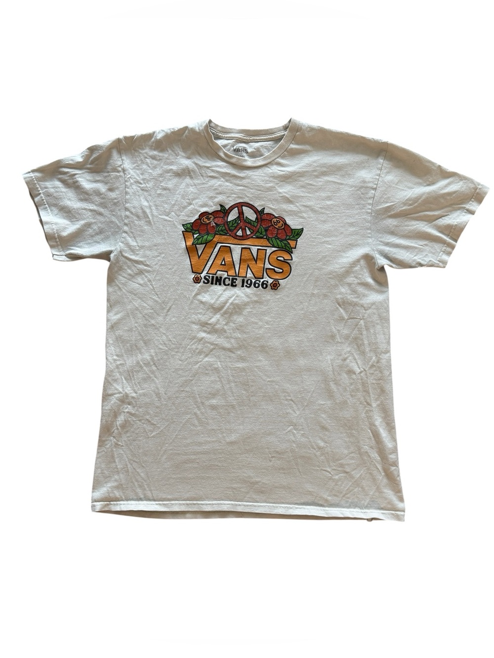 Vans Peace Flower Graphic T Shirt Mens Large White Skate Streetwear Tee